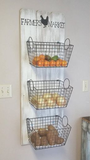 Bauernmarkt 3 Korb Wanddekoration, Bauernmarkt produzieren Lagerung, rustikale Produkte Rack, Bauernhaus-Stil produzieren Rack, rustikale Küche Dekor - # #fixerupper