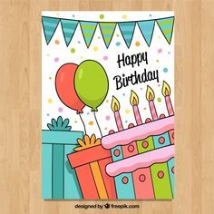 Tarjeta de feliz cumpleaños en estilo he... | Free Vector #Freepik #freevector #cumpleanos #invitacion #feliz-cumpleanos #fiesta