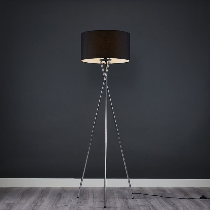 Camden Brushed Chrome Tripod Floor Lamp With Xl Black Reni Shade In 2021 Lamps Camden Brushed Chrome Tripod Floor Lamp, Black And Silver Tripod Floor Lamp