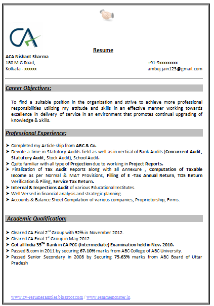 resume format for accountant best resume format for students