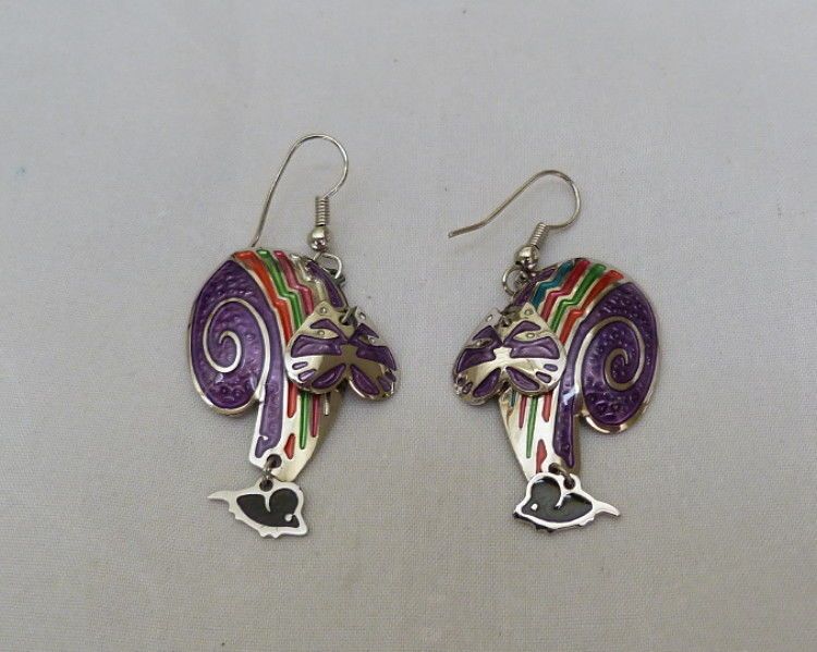 Vintage Edgar Berebi Purple Enamel Moving Head Kitty Cat Dangling Vintage Edgar Berebi Purple Enamel Moving Head Kitty Cat Dangling Mouse Earrings