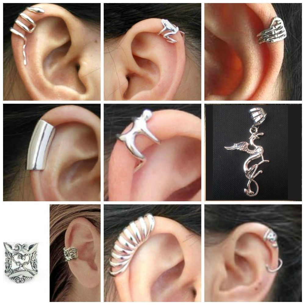 Clip On Ear Cuffs Snake Frog Hand Smooth Layered Man Griffin Clip On Ear Cuffs Snake Frog Hand Smooth Layered Man Griffin