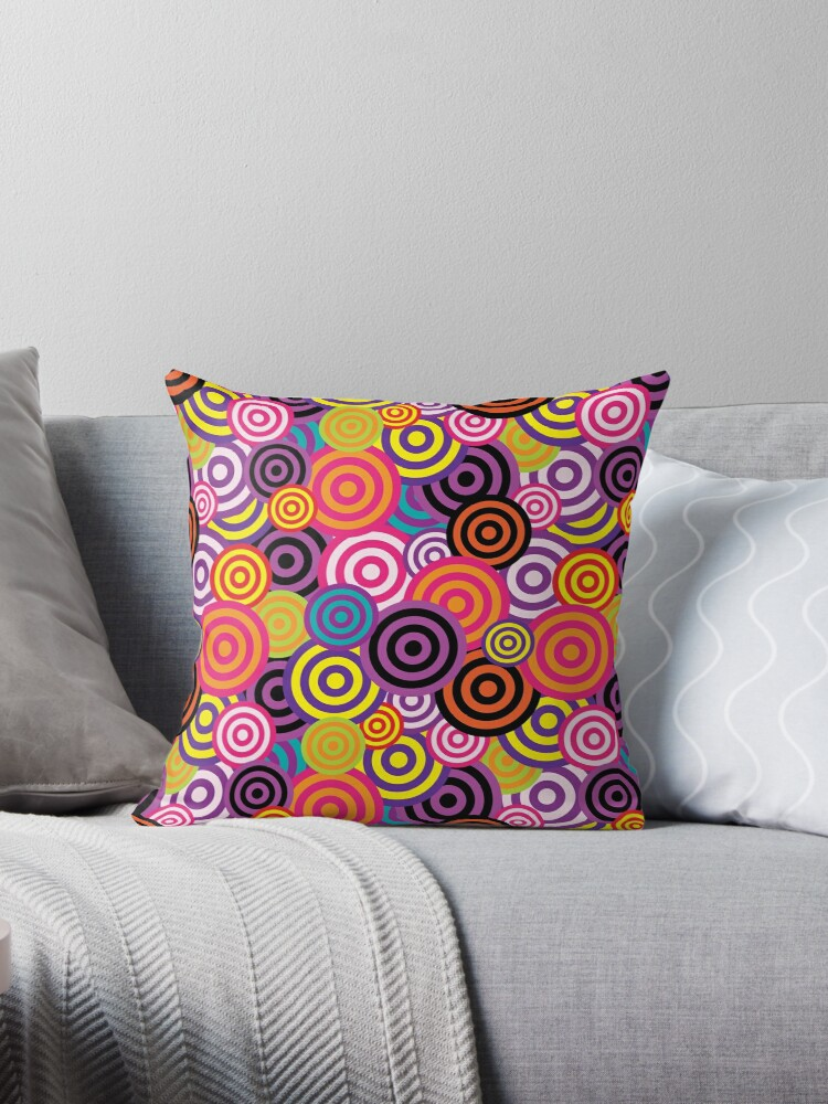 Sea Of Bright Funky Circles Throw Pillow By Madjack66 Throw Pillows Bright Decor Printed Throw Pillows