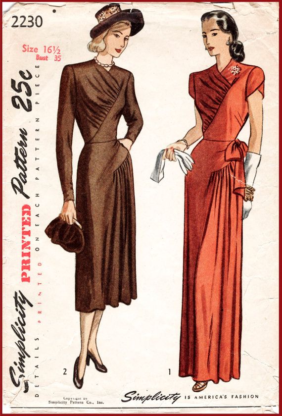 Vintage Vogue Sewing Pattern 1940s WW2 Wrap-Around Skirt Cascading W26 Size 8//10