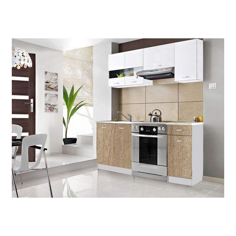 CEDAR M | Cuisine Complète compacte L 1,8m | 5 pcs + Plan de travail INCLUS | Ensemble meubles armoires cuisine moderne linéaire | Blanc/Sonoma