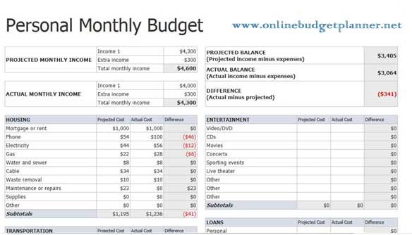 monthly budget planner online