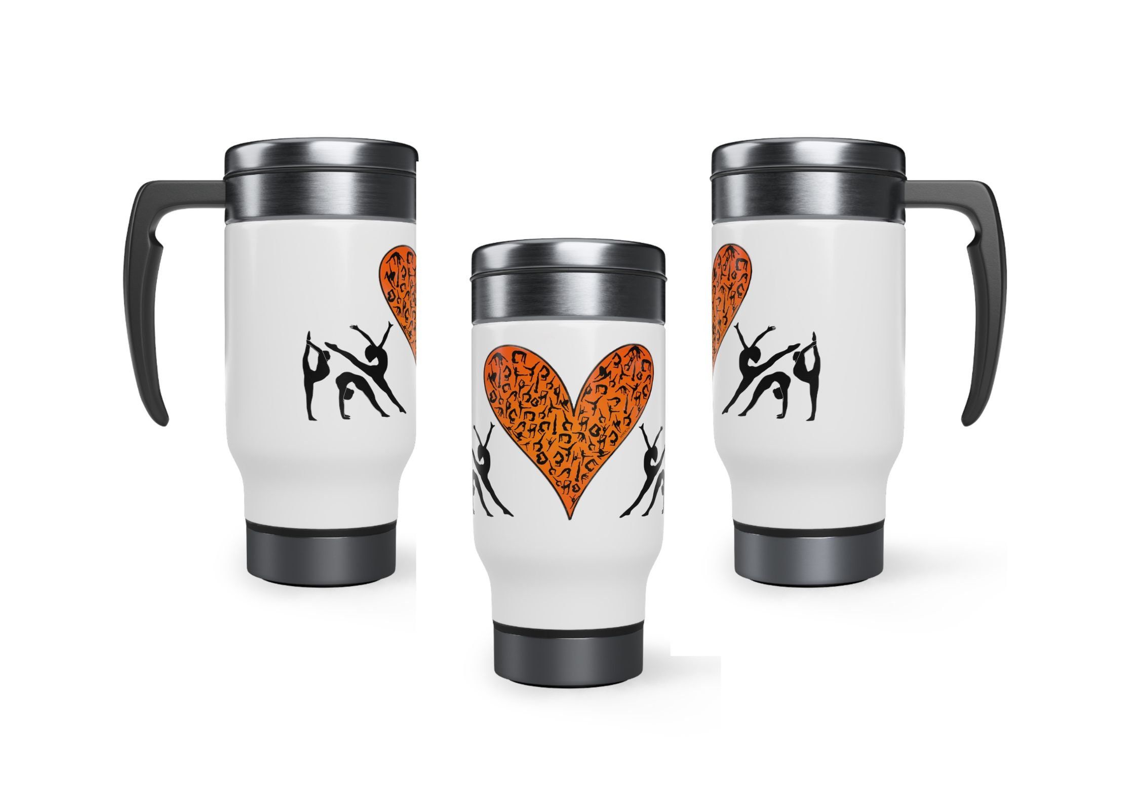 Gymnastics art Tumbler 14 oz Stainless Steel Travel Mug with Handle, Surprise Your Acrobat With The Perfect Heartwarming Gifts For Gymnasts Gymnastics Gifts, Gymnasts, Stainless Steel Travel Mug, How To Get Warm, Glossy White, White Enamel, Heartwarming, Surprise, Tumbler