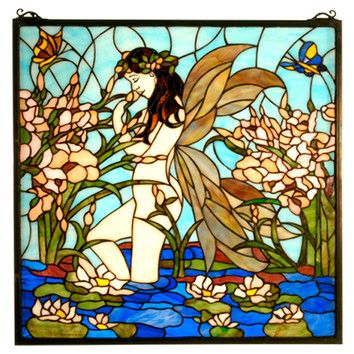 Fairy Pond Window Panel Stained Glass Windows Stained Glass Panels Tiffany Stained Glass