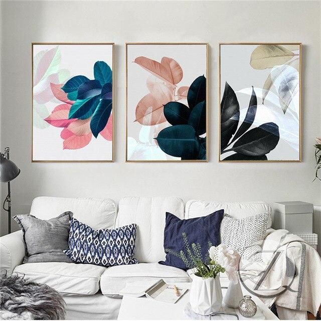 Watercolor Leaf Plant Picture Home Decor Nordic Canvas Painting Wall Art Colorful Vivid Print and Poster for Nordic Bedroom - 60x80cm no frame / 3Pcs-DCZW09