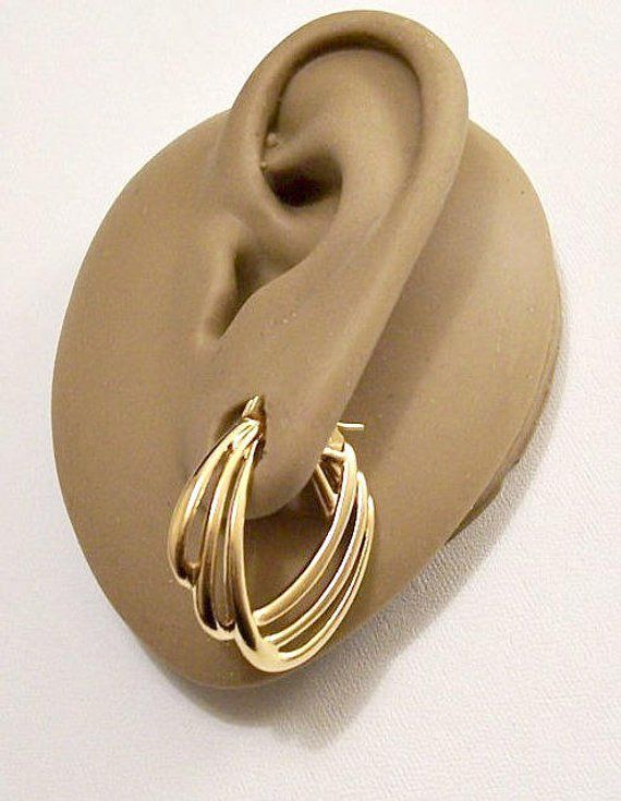 Monet Layered Open Rib Hoops Pierced Earrings Gold Tone Monet Layered Open Rib Hoops Pierced Earrings Gold Tone
