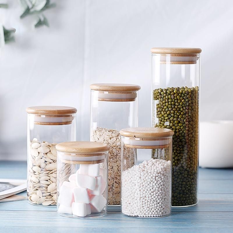 Food Container Bamboo Covered High Borosilicate Glass Tank