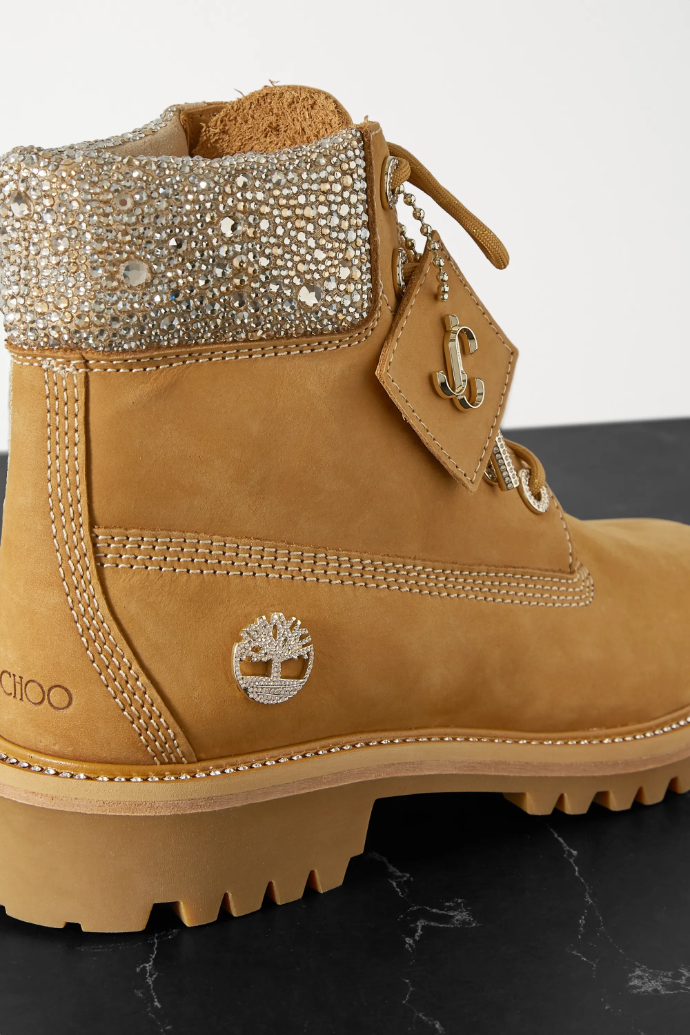 culver embellished nubuck and glitter chain mesh lace up boot
