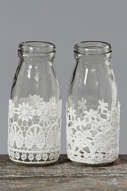 Artesanatos de Renda com Vidro Pinterest Vidros, Renda e Garrafas decoradas Armario Branco De Cozinha ~ Artesanatos de Renda com Vidro Pinterest Vidros, Renda e Garrafas decoradas