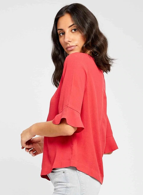 red flutter sleeve top red flutter sleeve top