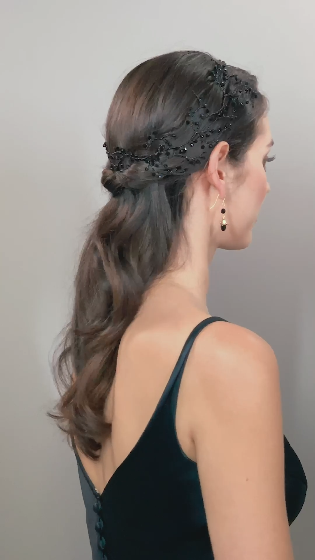 DEWDROP GARLAND BLACK BY HERMIONE HARBUTT-crystal black occasion fashion hairstyle garland headdress