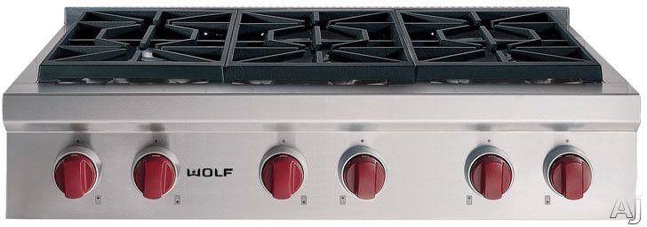 Wolf Srt366lp 36 Pro Style Gas Rangetop With 6 Dual Stacked Sealed Wolf 36 Inch Pro Style Gas Rangetop With 6 Dual Stacked Sealed Burners Simmer Melt Feature Porcelain Coated Cast Iron Continuous Grates And Automatic