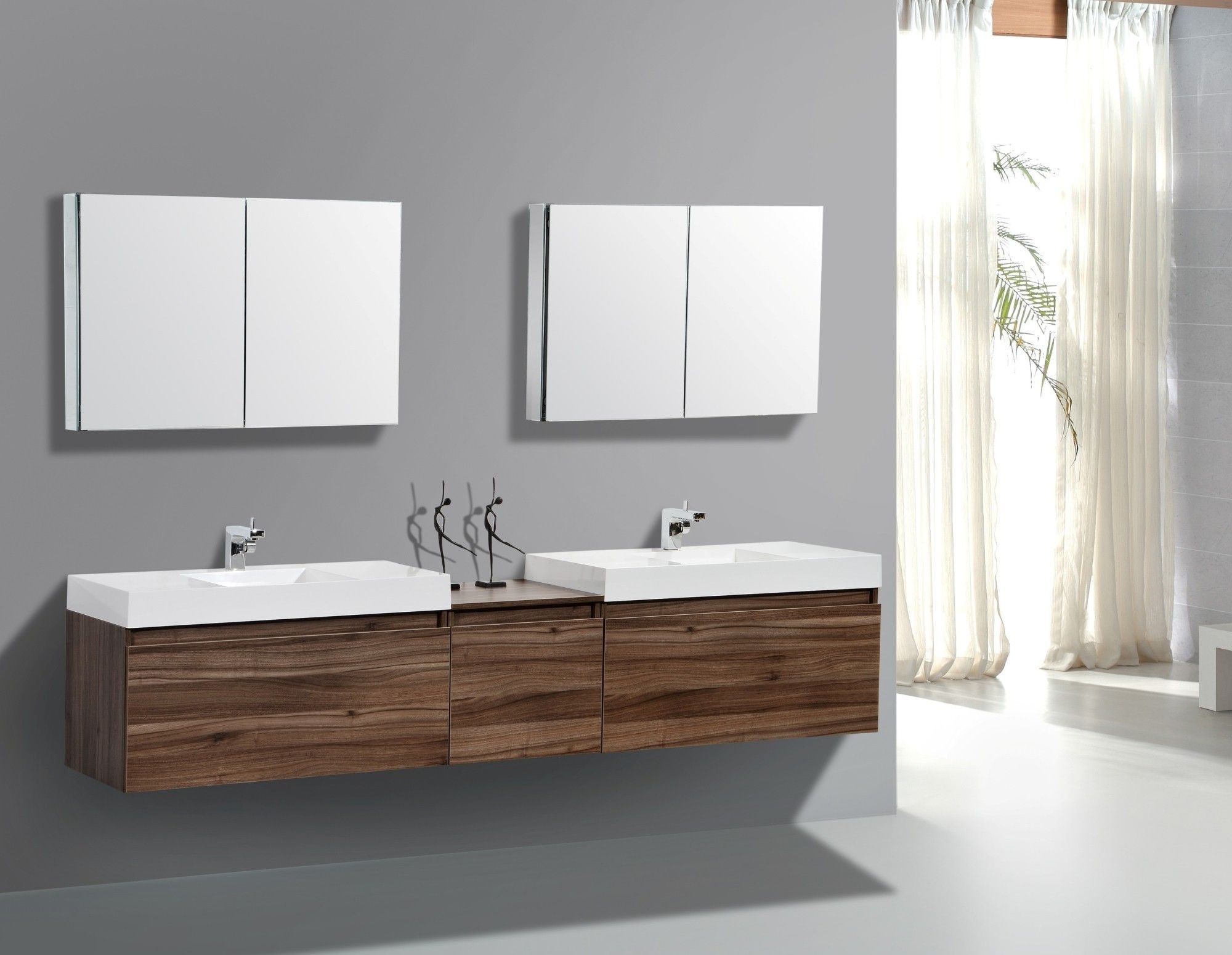 Unpolished Chestnut Wood Floating Double Vanity For Bathroom With Unpolished Chestnut Wood Floating Double Vanity For Bathroom With White Ceramic A Sink Under Mirror Medcine Cabinet Astonishing