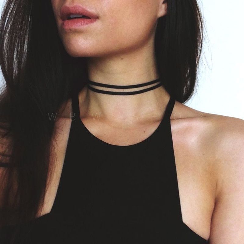 Fashion HOT SALE femmes Punk flanelle Pearl double chaîne Collier Collier Tour de cou
