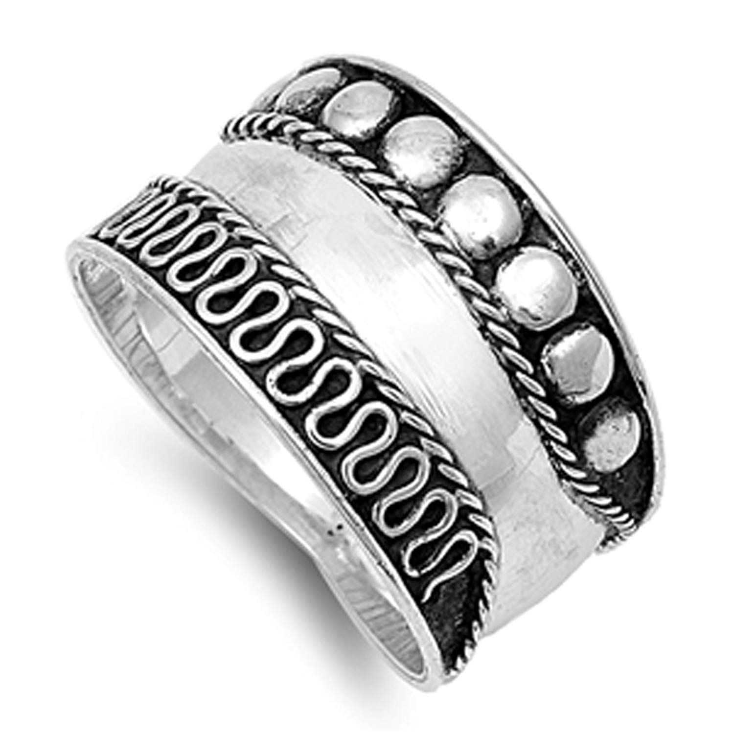 Sterling Silver Women's Bali Ring Wide 925 Band Rope Swirl Fashion Sizes 6-12 Sterling Silver Women's Bali Ring Wide 925 Band Rope Swirl Fashion Sizes 6-12