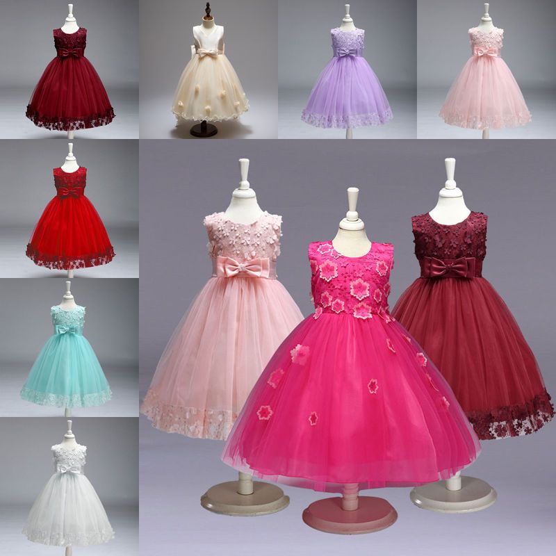 Flower Girl Princess Bow Dress Toddler Baby Wedding Party Pageant Tulle Dresses