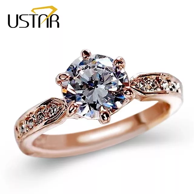 Señoras Anillo de oro rosa de 1 quilates Acentos Solitario CZ Circonita Claro 1163
