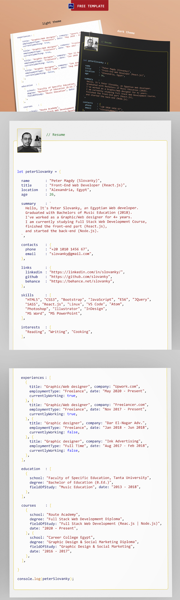 Free PSD Resume/CV Template for Programmers Modern Resume Template, Resume Template Free, Creative Resume Templates, Free Resume, Psd Templates, Personal Resume, Best Free Fonts, Simple Resume, Download Resume