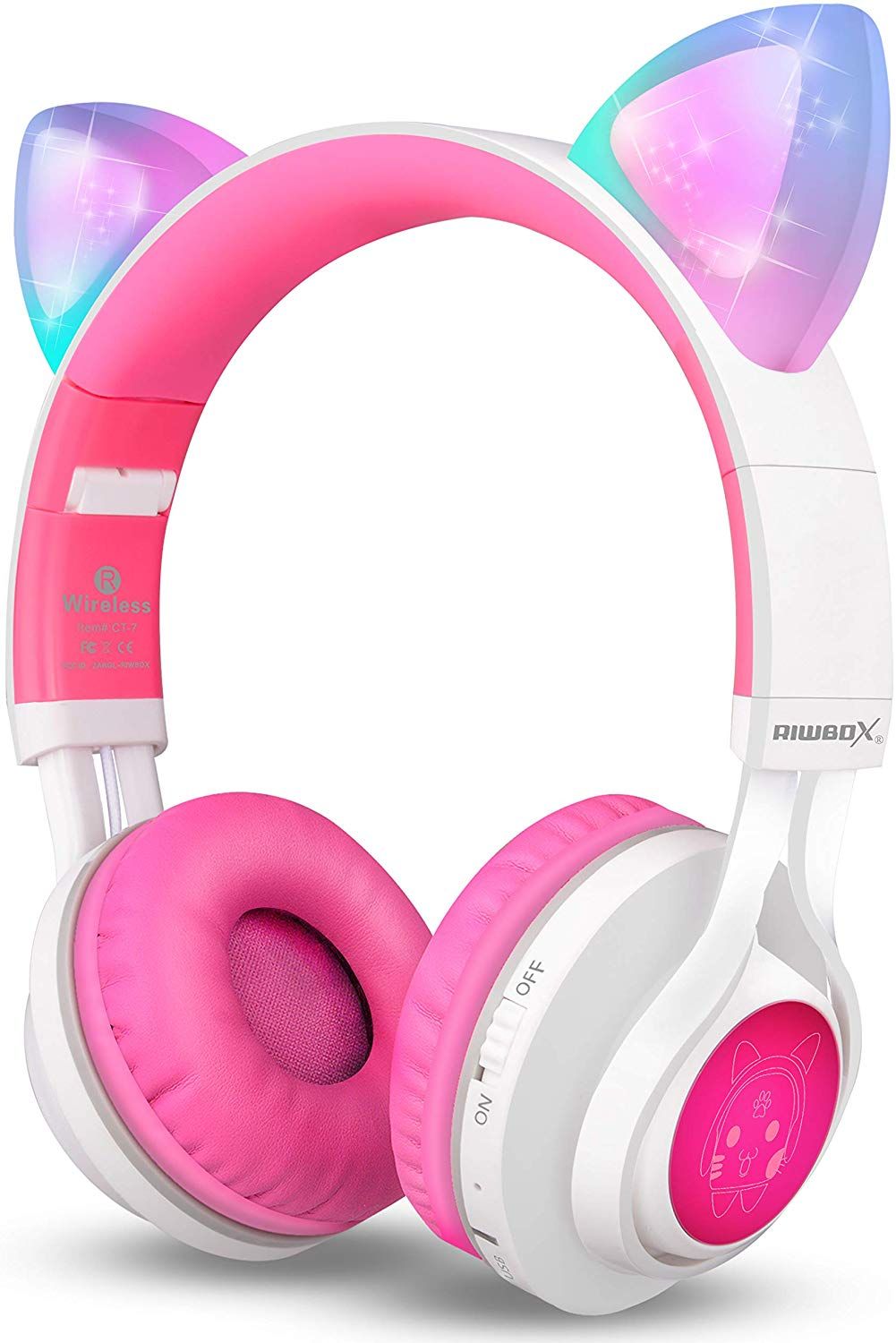 amazon com bluetooth headphones riwbox ct 7 cat ear led light up wireless foldable headphones over in 2020 kids headphones headphones bluetooth headphones
