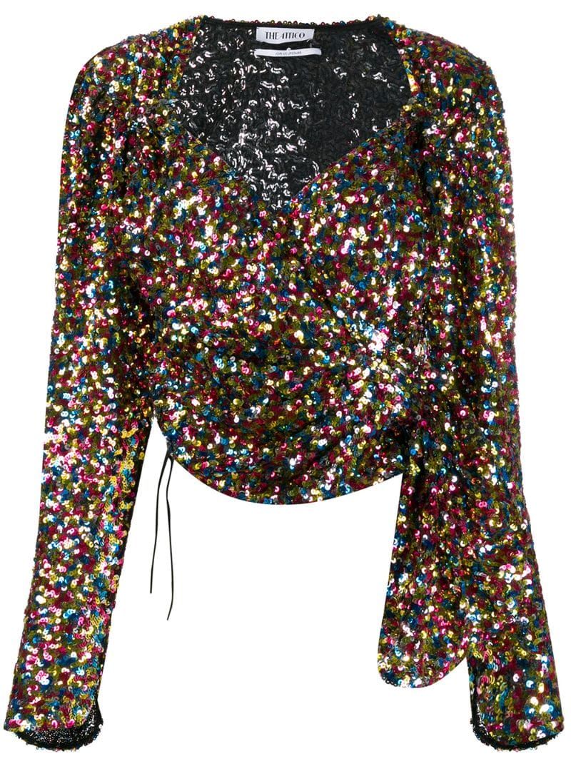 The Attico Sequin Wrap Top - Farfetch | Track pants women, Tops, Girly