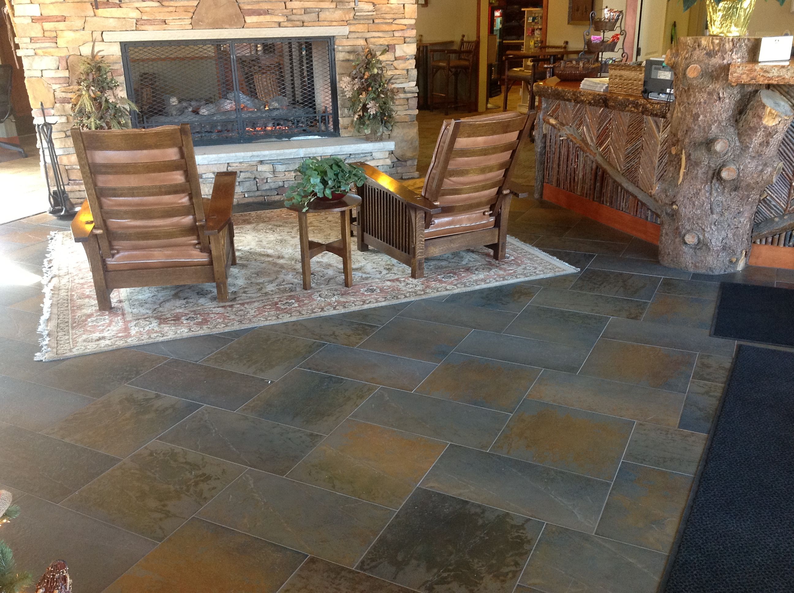 using 12 x 24 and 18 x 18 tiles with manningtons serengeti slate for a hotel lobby floor seems like a good idea