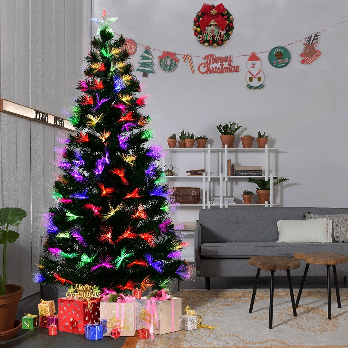 Colore che cambia LED Fibra Ottica Albero di Natale Decorazione Notte Luce Lampada Arancione Qualità Superiore e Creativo