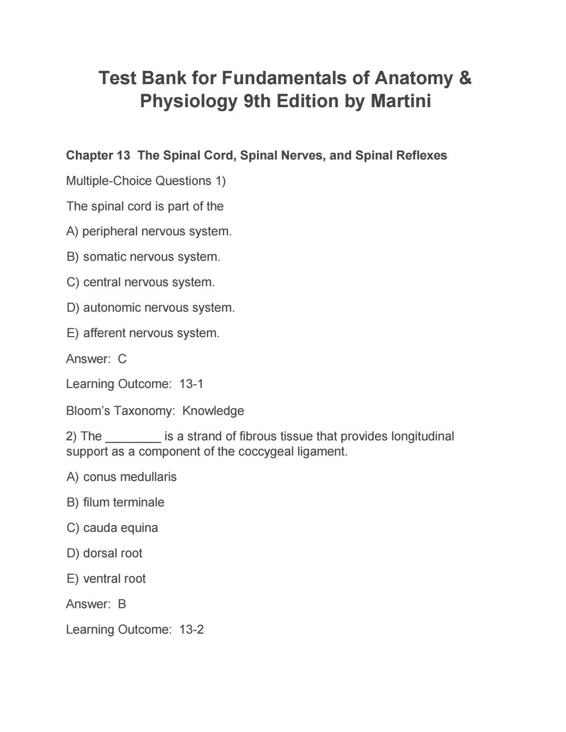 Link full download test bank for fundamentals of anatomy and physiology 9th edition by martini