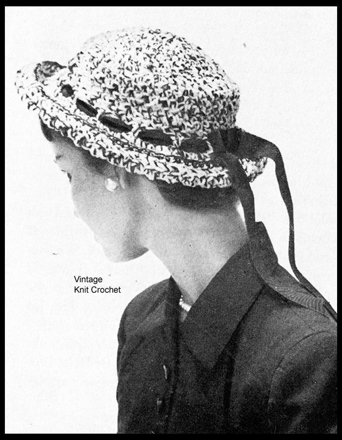 This feminine crocheted hat pattern, called a Breton Sailor for it's shape, is worked in a soft chenille yarn and braided with velvet ribbon. A very easy pattern, perfect for beginners. #Dritz #VintageKnitCrochet #CrochetHatPattern Easy Crochet Hat Patterns, Cap Patterns, Simple Patterns, Crochet Stitches, Knit Crochet, Knitting Patterns, Crochet Hats, Vintage Knitting, Vintage Crochet