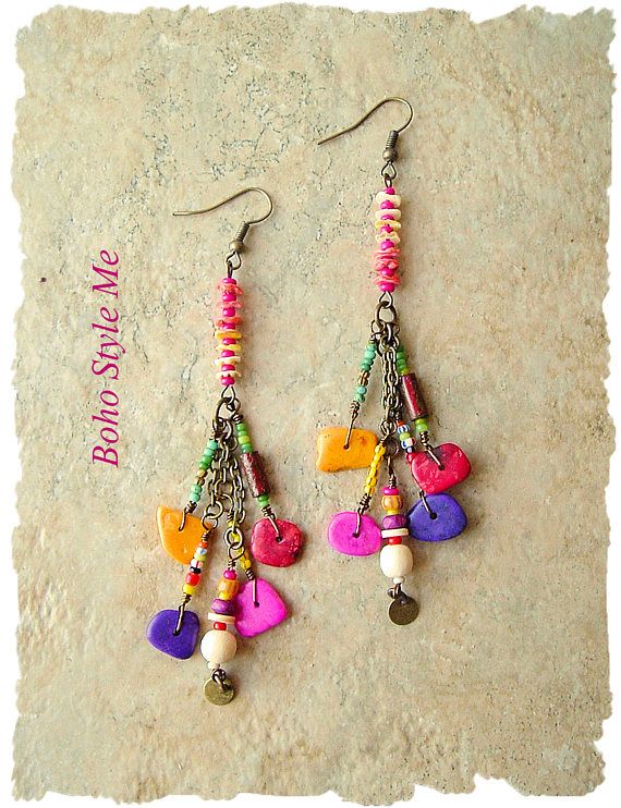 Gift for Wife Long Statement Earrings Handmade Unique Jewelry Silver Wire Wrapped Jewelry One of a kind Boho Cluster Earrings