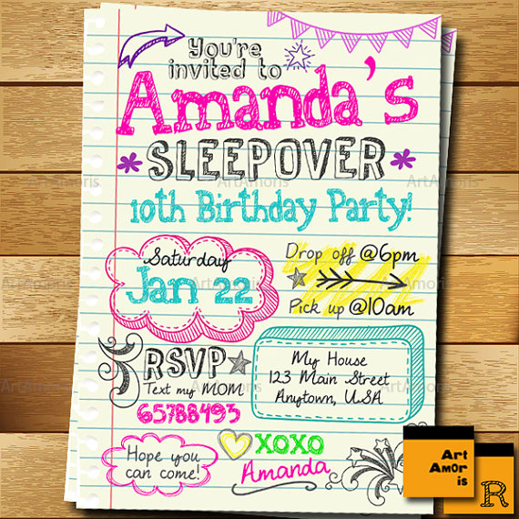 pin on party time teenage sleepover invitations