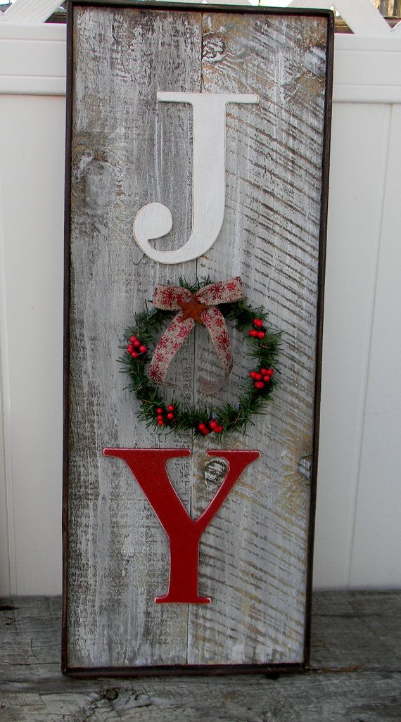 Vertical rustic Joy sign, Country Christmas decor 