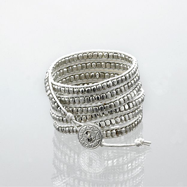 White Leather Silver Bead Wrap Bracelet Bracelets Diy Beaded White Leather Silver Bead Wrap Bracelet