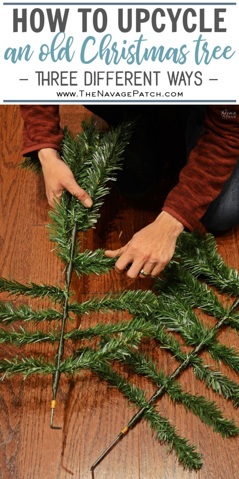 Faux Christmas Tree Repurposed Three Ways | DIY outdoor Christmas garland | DIY clip-on Christmas swags | DIY Christmas decorations | Easy Christmas Swags | Repurposed Christmas tree | #TheNavagePatch #easydiy #Christmas #Upcycled #Repurposed #DIY #Holidaydecor #DIYChristmas #Christmascrafts #Christmaslights #DIYHomedecor #Holidays | TheNavagePatch.com Fake Christmas Trees, Dollar Tree Christmas Decor, Diy Christmas Decorations Easy, Old Christmas, Simple Christmas, Christmas Holidays, Decorate Lanterns Ideas, After Christmas Decor, Best Outdoor Christmas Decorations
