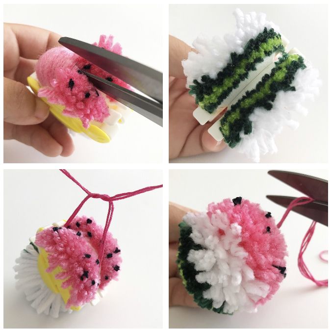 How to Make a Watermelon Pom-Pom Garland – Clover Needlecraft Diy Pom Poms, Tulle Poms, Pom Pom Crafts, Pom Pom Garland, Yarn Crafts, Paper Crafts, Craft Stick Crafts, Diy And Crafts, Instagram Wood
