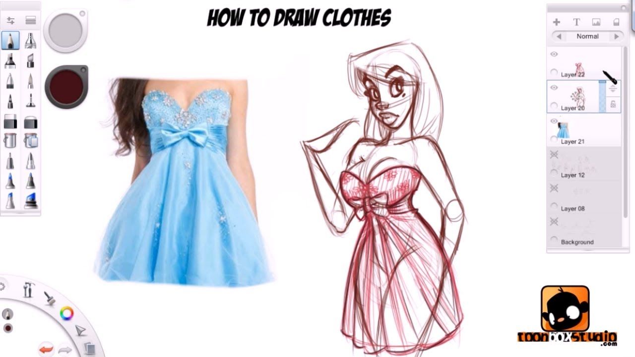 how to draw clothes tutorial by paris christou using a cintiq and