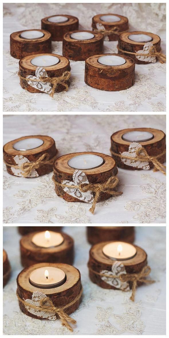 50 set Rustic candle holders Valentine table decor Wood tealight holders Woodland Rustic wedding decor Eco wood home decor Lace table decor - Pamela Isley - Ich Folge