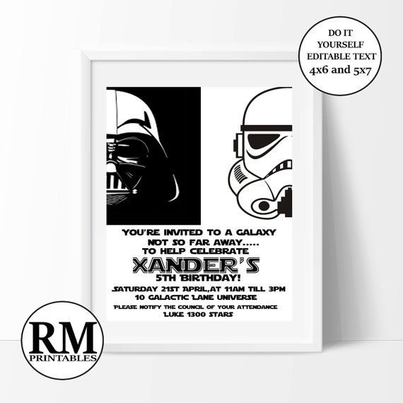 star wars invitation darth vadar invitation storm trooper editable