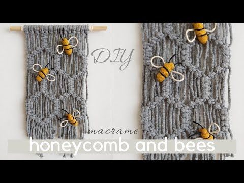 DIY macrame honeycomb and bumblebees wall hanging, hexagon easy pattern with square knots - YouTube Macrame Wall Hanging Patterns, Macrame Decor, Macrame Ideas, Macrame Design, Macrame Projects, Macrame Diy, Simple Macrame Wall Hanging, Macrame Jewelry Tutorial, Macrame Bracelet Patterns