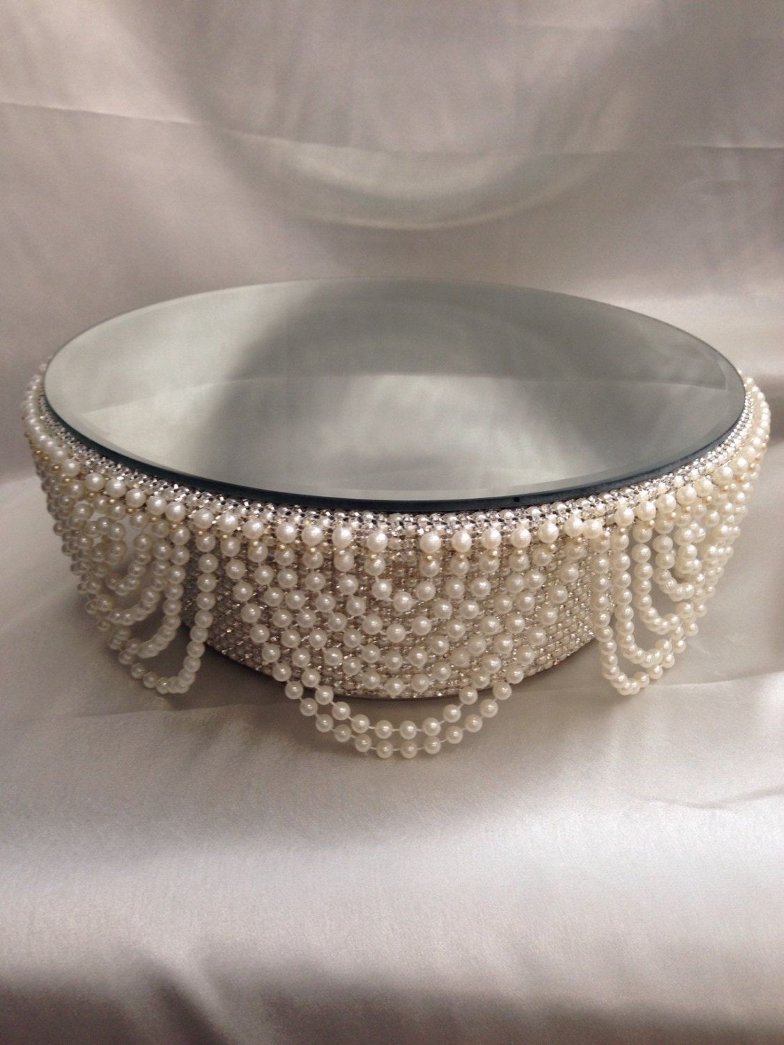 Pearl And Crystals Drape Design Wedding Cake Stand Round Or Square Pearl And Crystals Design Wedding Cake Stand Round Or Square All Sizes By Crystalweddinguk On Etsy