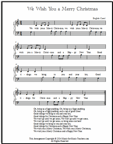 We Wish You A Merry Christmas Beginner Piano Sheet Music For Kids Download This Printable Easy Piano Song For Your Piano S Bladmuziek Pianomuziek Kerstmuziek