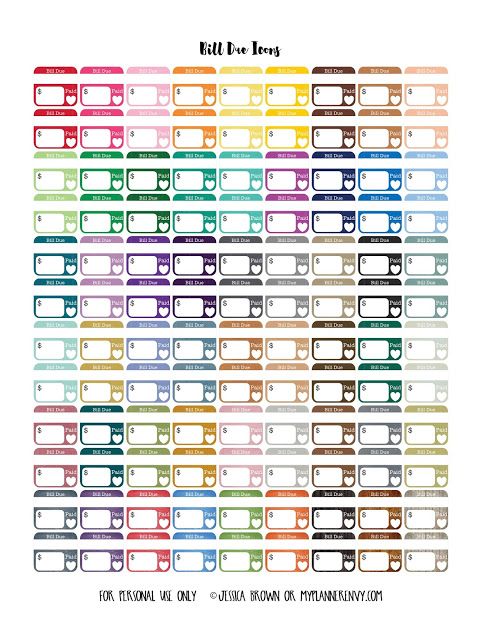 Bill Due Icons - Free Planner Printable (My Planner Envy
