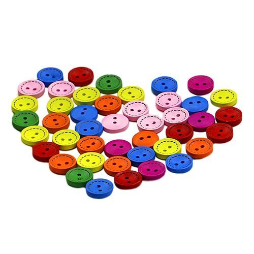100Pcs 2 Holes Colorful Mixed Round Wooden Buttons Sewing DIY Craft Scrapbooking - as the picture d