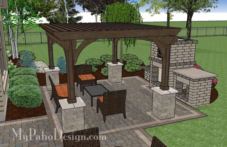 Simple Patio Design With Pergola, Fireplace And Grill Station - 630 Simple Patio Design with Pergola, Fireplace and Grill Station - 630 sq. ft. - Simple Patio Design With Pergola, Fireplace And Grill Station - 630