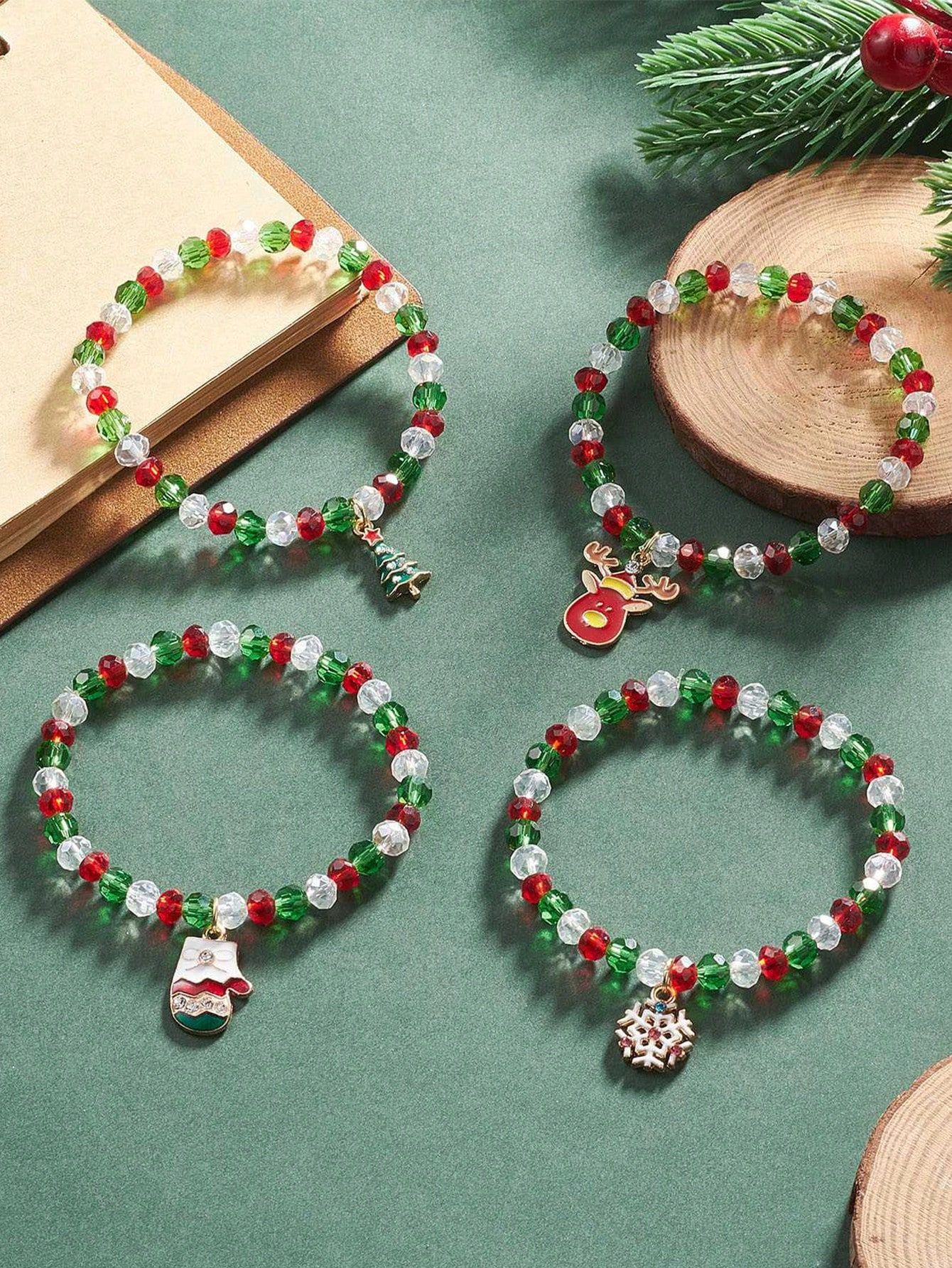 4Pcs Set Glass Beaded Stretch Bracelets Set For Christmas In 2024 1d0a06e6c662e27e115e6b757a8ca252
