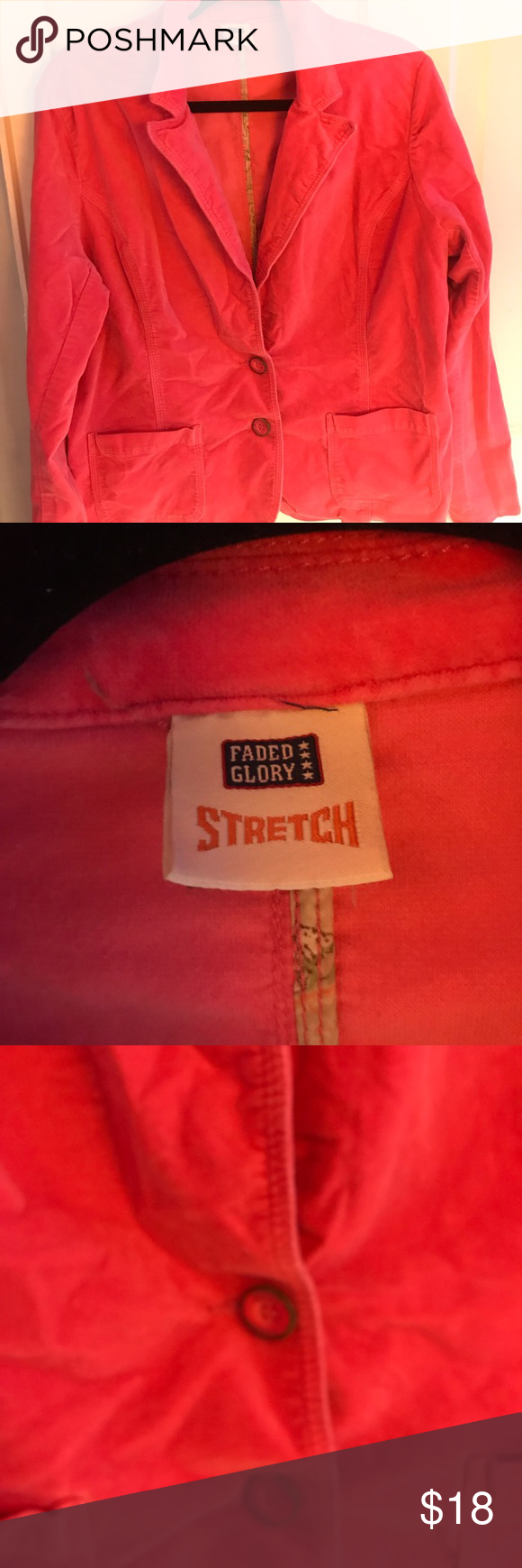 Faded Glory Velvet Stretch Pink Blazer Sz 14 Women | Faded Faded Glory Velvet Stretch Pink Blazer Sz 14 Women | Faded
