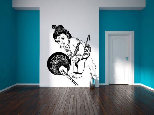 Krishna Wall Sticker Hindu Greeting Decal God Stencil Living Room Art Gift